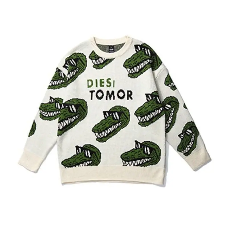 

Y2k мужская одежда 2022, свитер с динозавром, Женский мешковатый вязаный свитер, модный джемпер в Корейском стиле, пуловер для пар, уличная одеж...