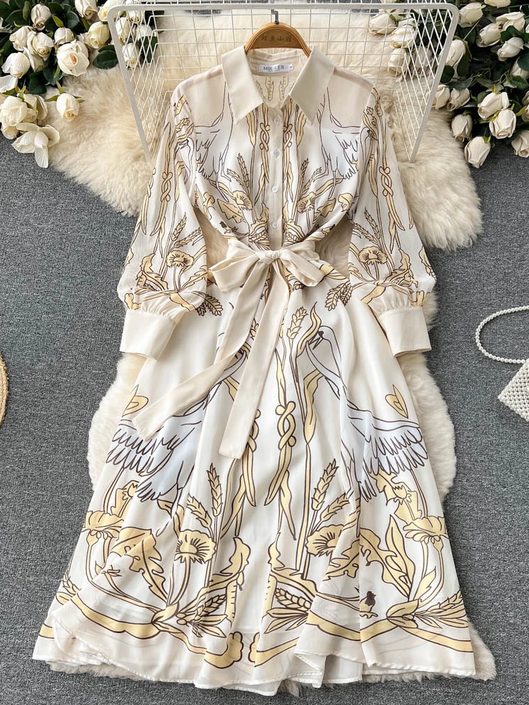 

Женское шифоновое платье Aibeautyer, повседневное ТРАПЕЦИЕВИДНОЕ ПЛАТЬЕ на пуговицах с отложным воротником и цветочным принтом на лето