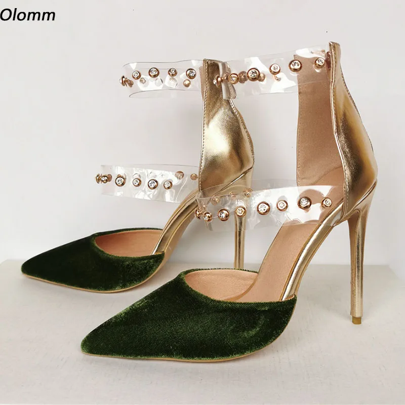 

Olomm New Fashion Women Pumps Studded Sexy Stiletto Heels Pointed Toe Pretty Gold Silver Party Shoes Ladies US Plus Size 5-15