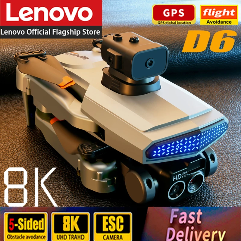

Lenovo D6 Drone 4K Professional Dual Camera 8K HD Aerial Photography Optical Five-way GPS Obstacle Avoidance Quadcopter RC 5000M