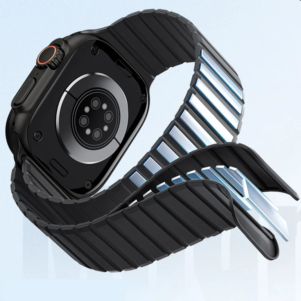 Фото Ремешок для Apple Watch Ultra 3, 49 мм, 46 мм, 45 мм, 44 мм, 42 мм, магнитный силиконовый браслет Correa iWatch Series 11, 10, 9, 8, 7, 6, 5, Se 3 №1