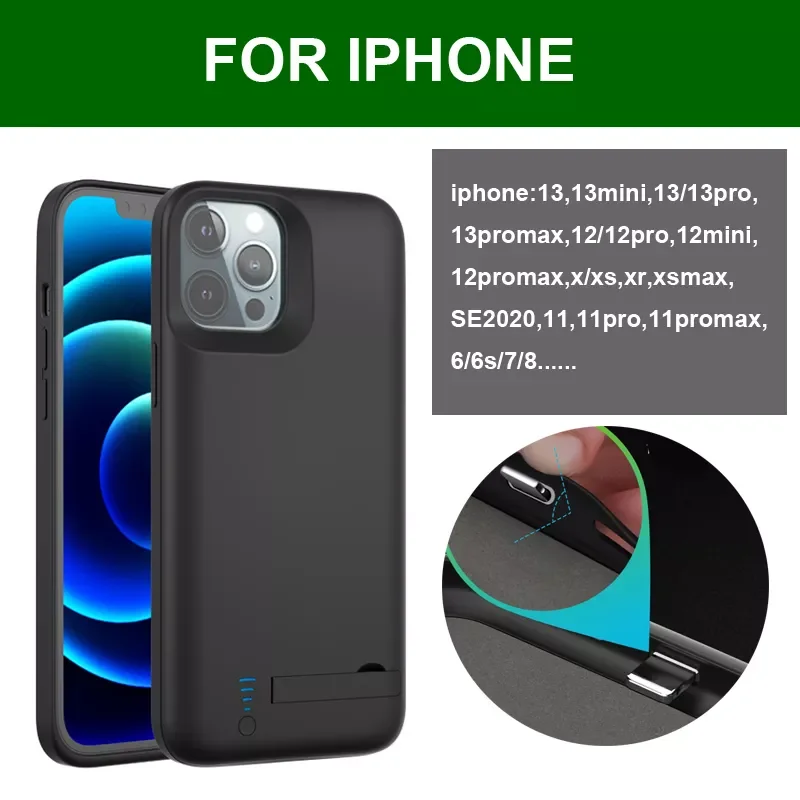 

Battery Charging Case for iPhone 13 12 11 Pro Max External Backup Power Bank Charging Charger Cover for iPhone XS Max XR 6 7 8