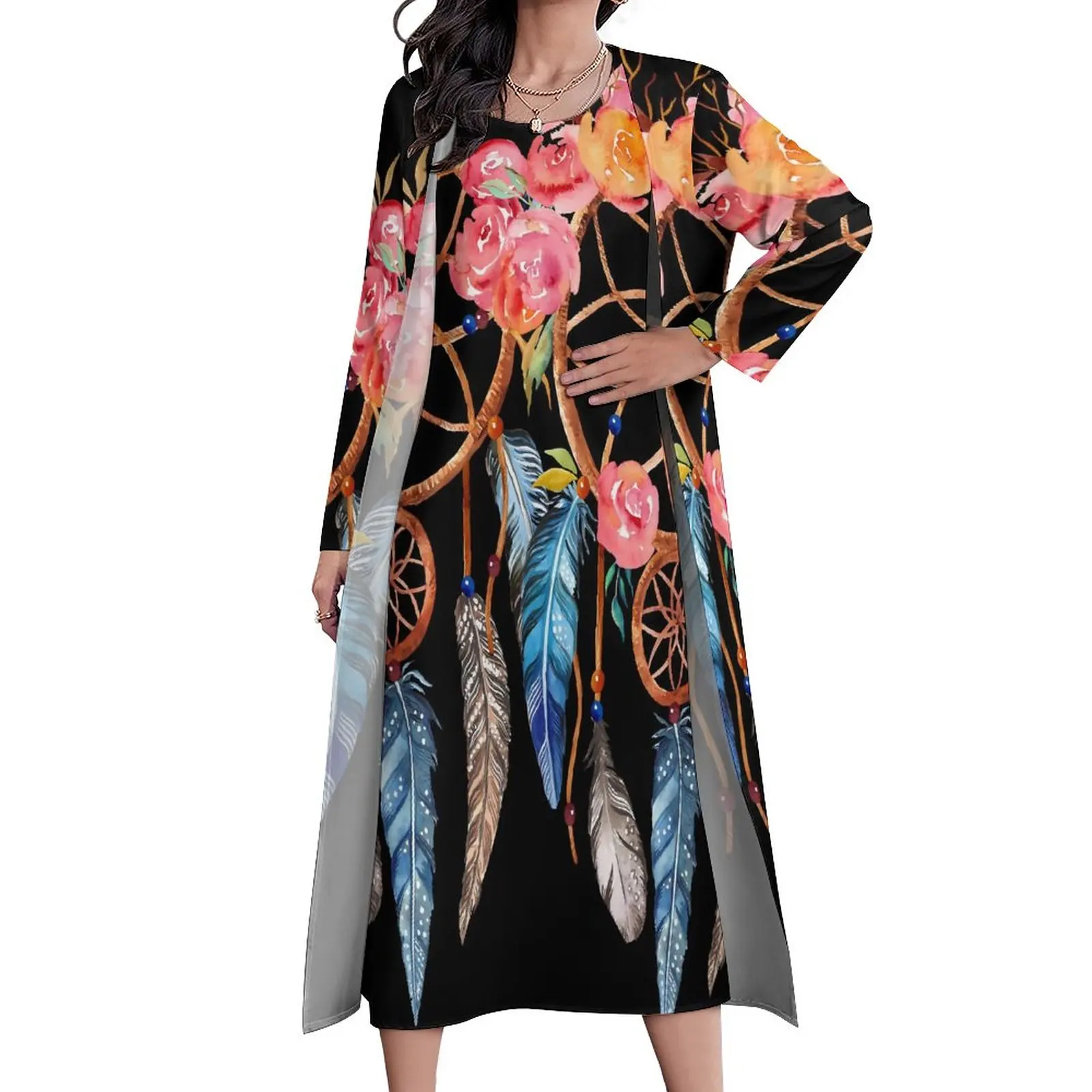 

Модное Макси-платье мечты с красным цветочным принтом, дизайнерское платье из двух частей, длинные пляжные платья в стиле бохо, уличная одежда, большие размеры