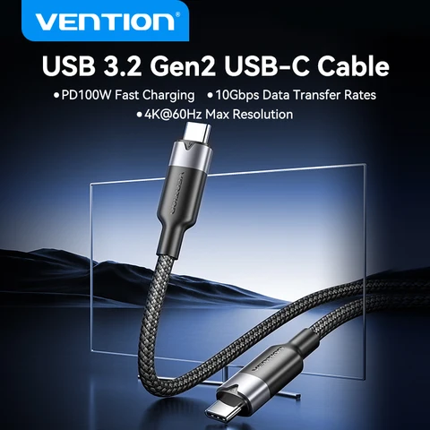 Vention 100W 5A USB Type C to USB C PD 4.0 Кабели для быстрой зарядки для Xiaomi Oneplus iPhone 15/16 Samsung 10 Гбит/с Тип C Шнур для передачи данных