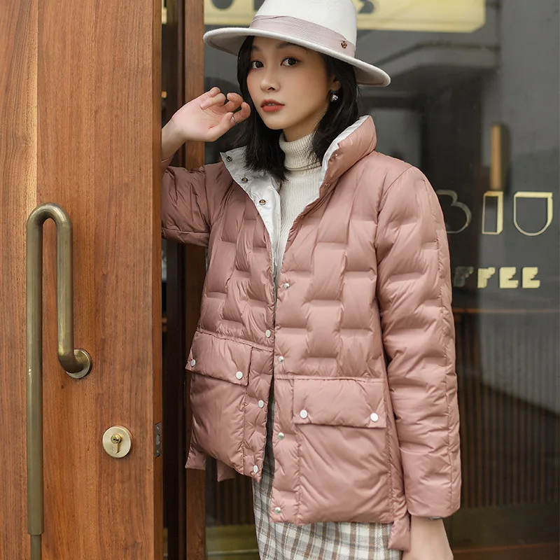 Enlarge Lightweight Standing Neck Down Women Jacket   In Autumn And Winter Small Short White Duck Down Coat