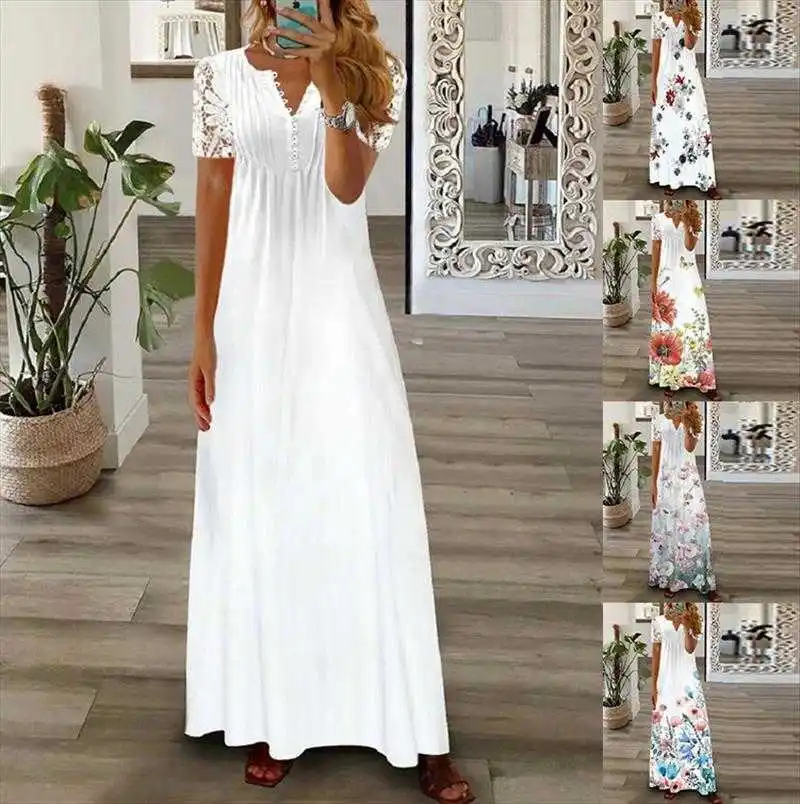 

Spring And Summer Dress Womens Clothing Fashion Ruffled Short Sleeves Long