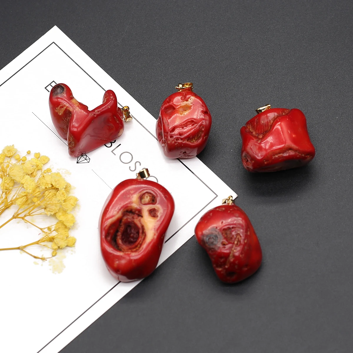 

Natural Sea Bamboo Red Coral Irregular Geometry Pendant for Women Men Exquisite DIY Jewelry Accessories Casual Daily Gifts