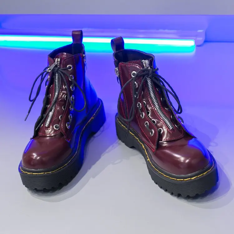 

Женские байкерские ботинки из ПУ кожи, на платформе, с молнией