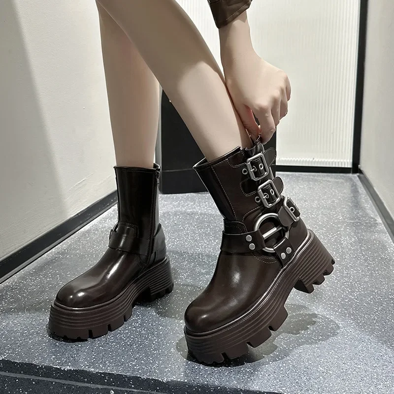 Женские мотоциклетные ботинки из натуральной кожи до щиколотки 6 5 см