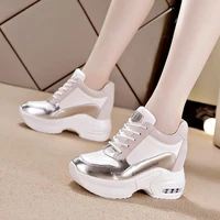 comfy breathable women white shoes 7cm heels height increasing wedges shoes for women platform sneakers sport femme casual shoes