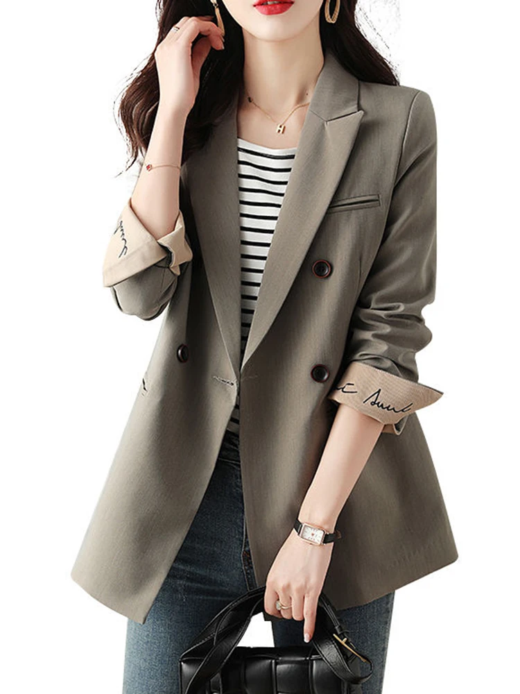 High-quality England Style Elegant Outfit Blazer with Pocket for Women Long Coat Clothes Fashion Outwear Jacket