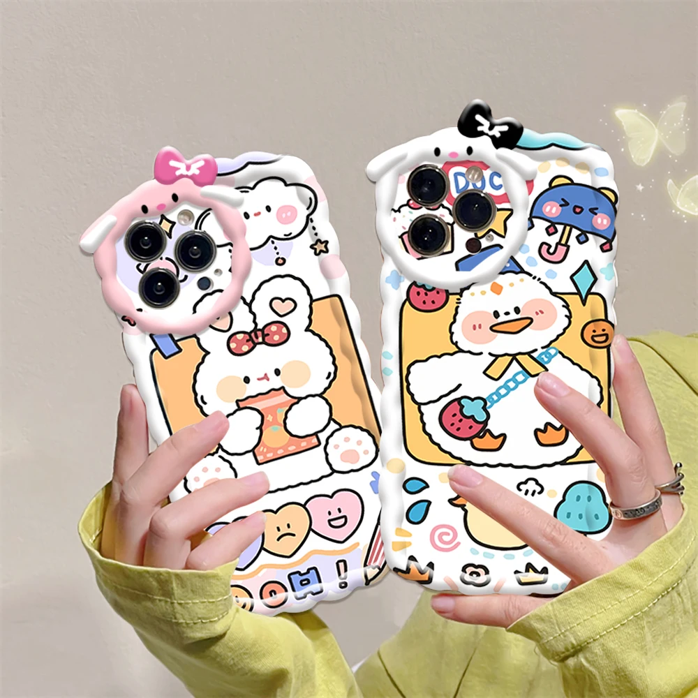 

For iPhone 11 13 Pro 14 12 Plus X XS Max XR Cartoon Rabbit Duck Pattern Phone Case Cat Phone Shell Soft Protective Cover Funda