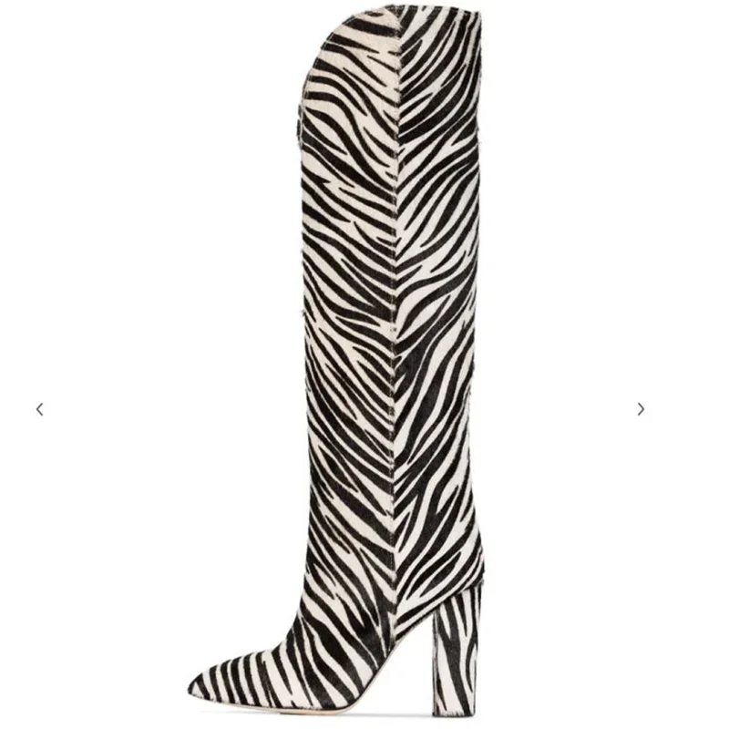 Женские современные шоу-сапоги в черно-белую полоску зимняя модная женская обувь