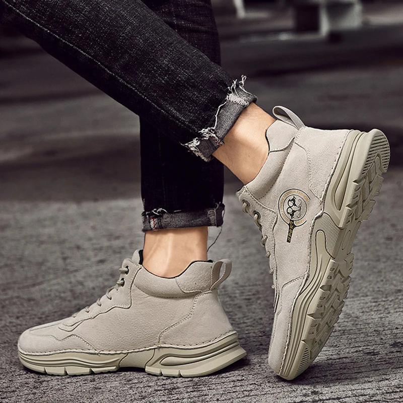 SALUDAS Men's Leather Sneakers Luxury Handmade Casual Shoes Plush Warm Winter Shoe Men Outdoor Waterproof High Top Sneakers Male