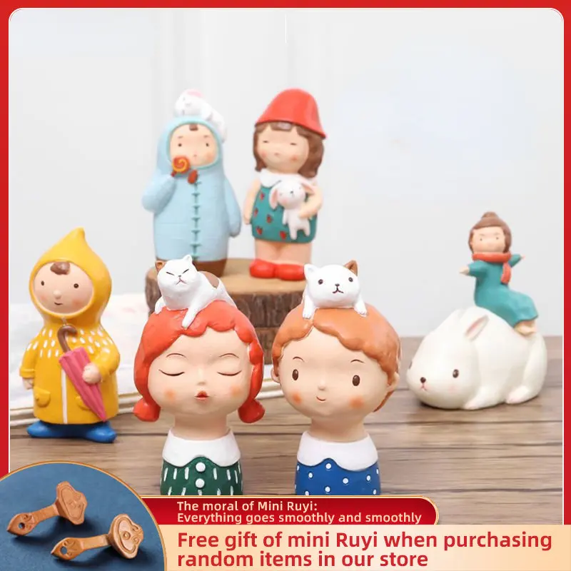 

Resin Cartoon Cute Girl Car Ornament Micro Landscape Bonsai Decoration Desktop Creative Trinket Home Accessories Figurines