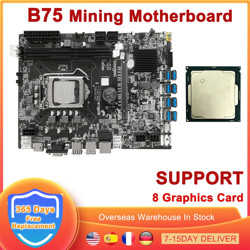 

Материнская плата для майнинга BTC B75, материнская плата LGA 1155 DDR3 MSATA 8USB3.0 к PCIE PCI-E X16 X1, 8 графических карт, стандартная ОЗУ DIMM, Риг для майнинга би...