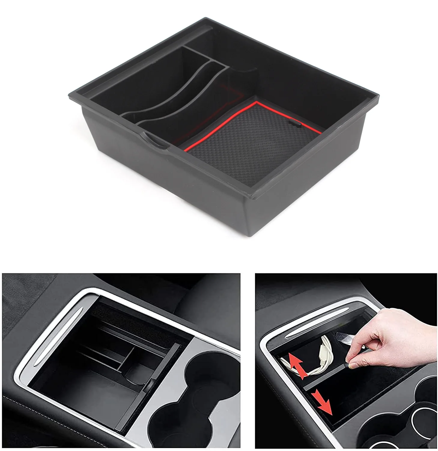 

For 2021 Tesla Model 3 Y ABS Material Center Console Organizer Tray Armrest Cubby Insert Secondary Storage Box Car Accessories