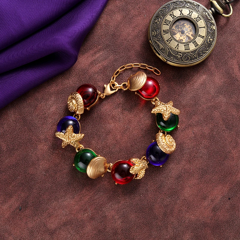 Браслет GrayBirds в романтическом стиле с морскими звездами бирюзовый и агат лучший