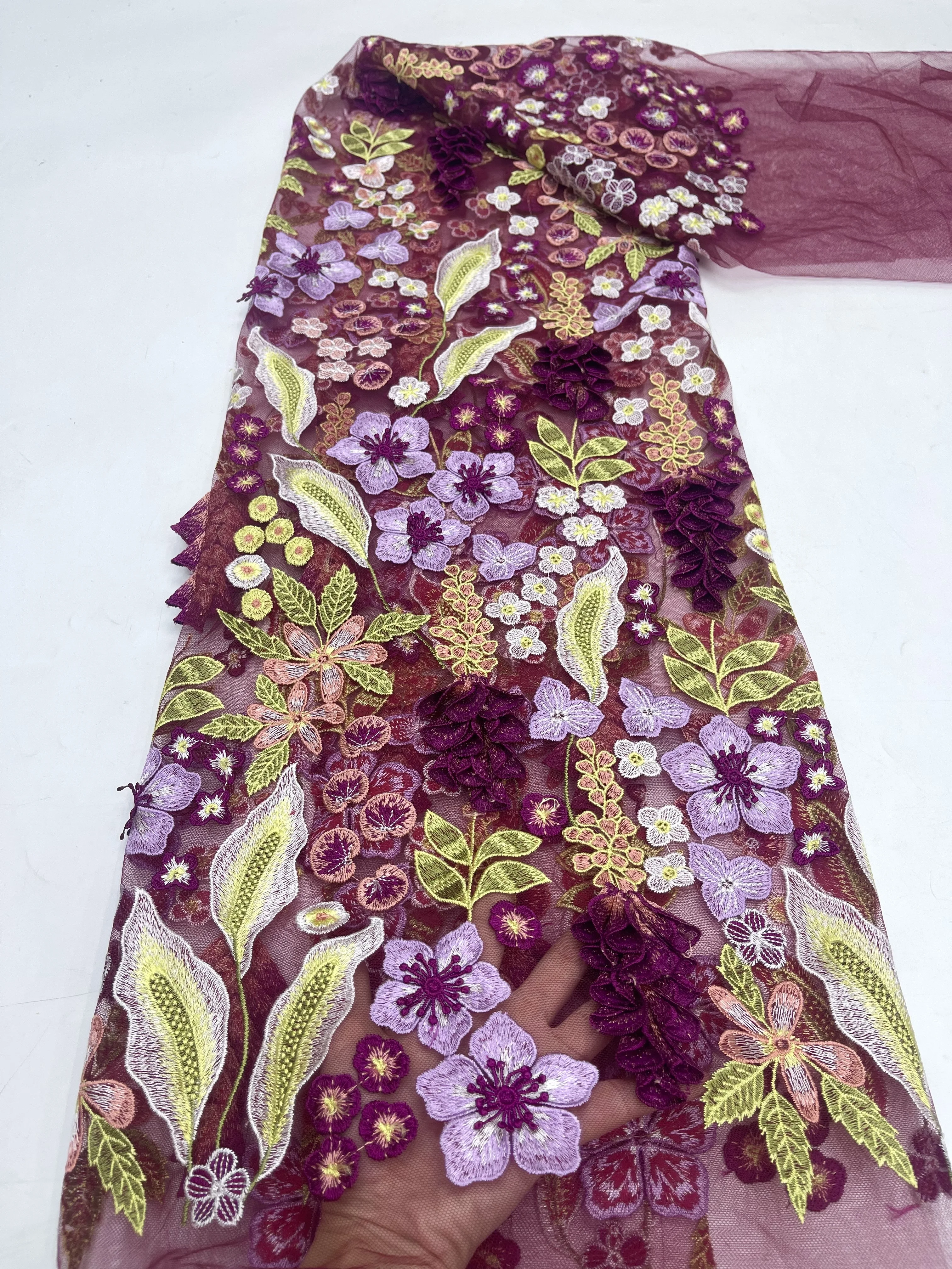 Черная французская Тюлевая кружевная ткань с 3D цветами 2024 высококачественное