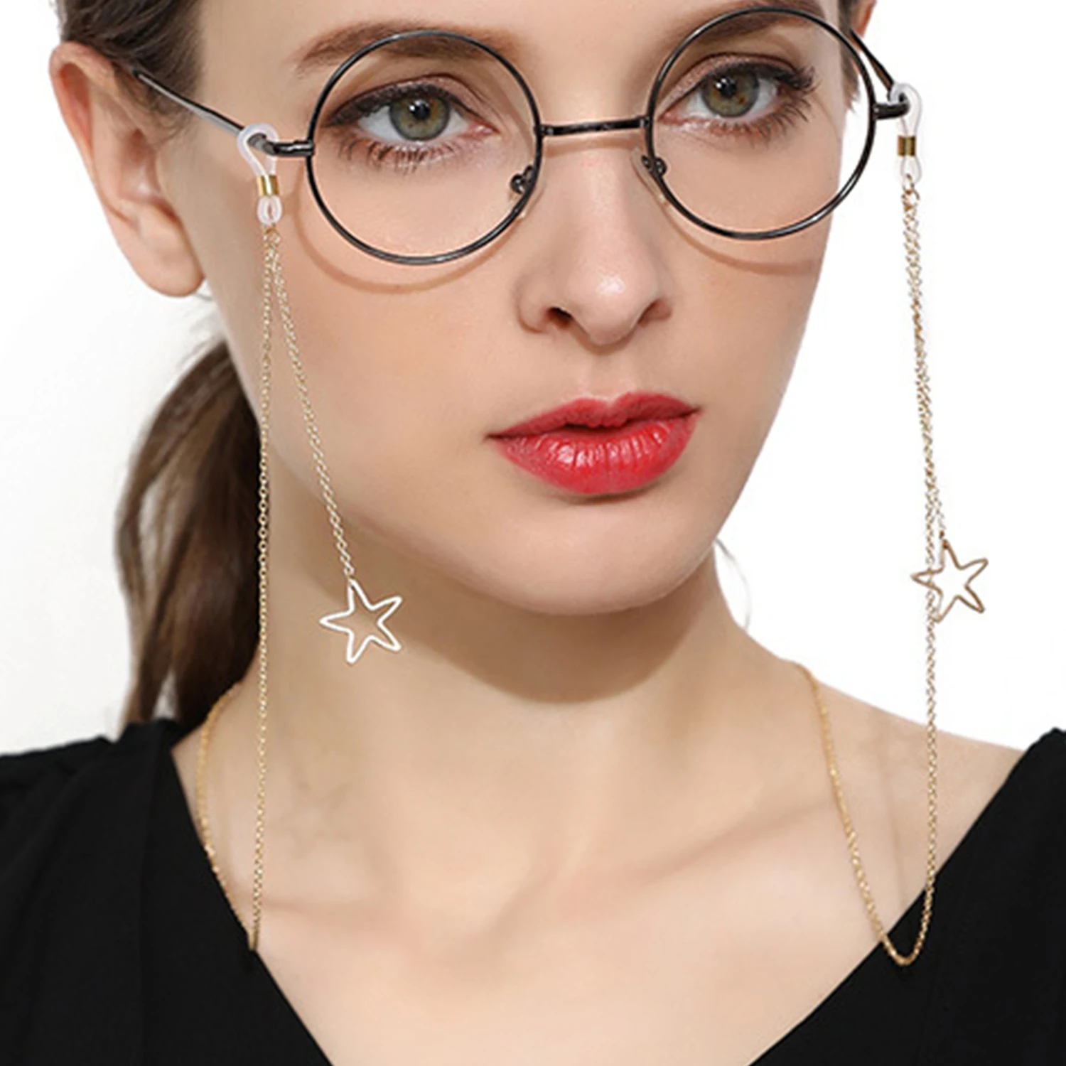 

Fashion Hollow Star Metal Glasses Chain For Women Sunglasses Pendant Silver Gold Color Chains Anti-lost Mask Eyewear Lanyard