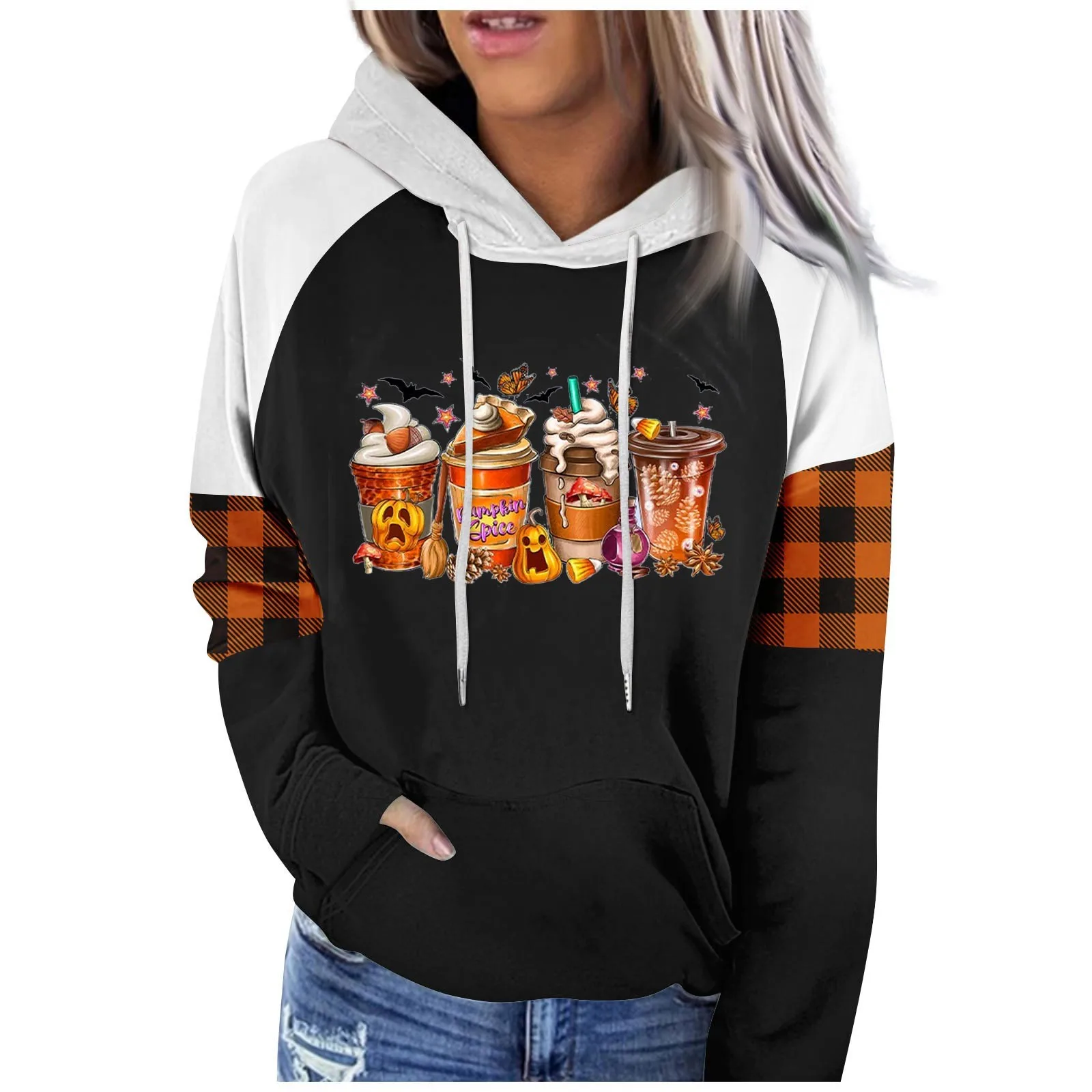 

Женская толстовка с капюшоном, модная Женская толстовка с круглым вырезом и принтом тыквы, универсальная Толстовка для Хэллоуина, толстовки