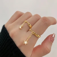 2022 women rings korean fashion gothic accessories star moon chain plated 18k yellow gold tassel gold jewelry engagement ring