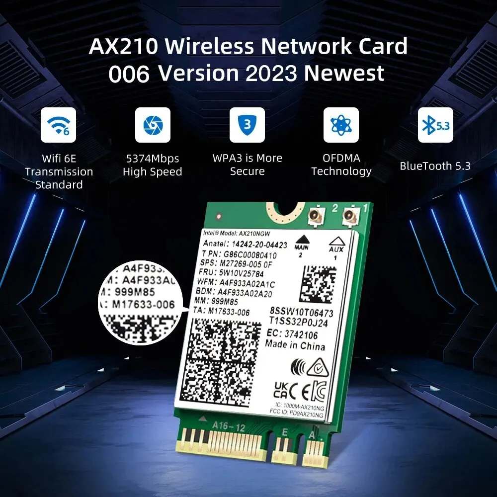Беспроводной Адаптер Wi-Fi 6E AX210NGW NGFF Bluetooth 5 3 WiFi6 5374 Мбит/с Двухдиапазонный 2