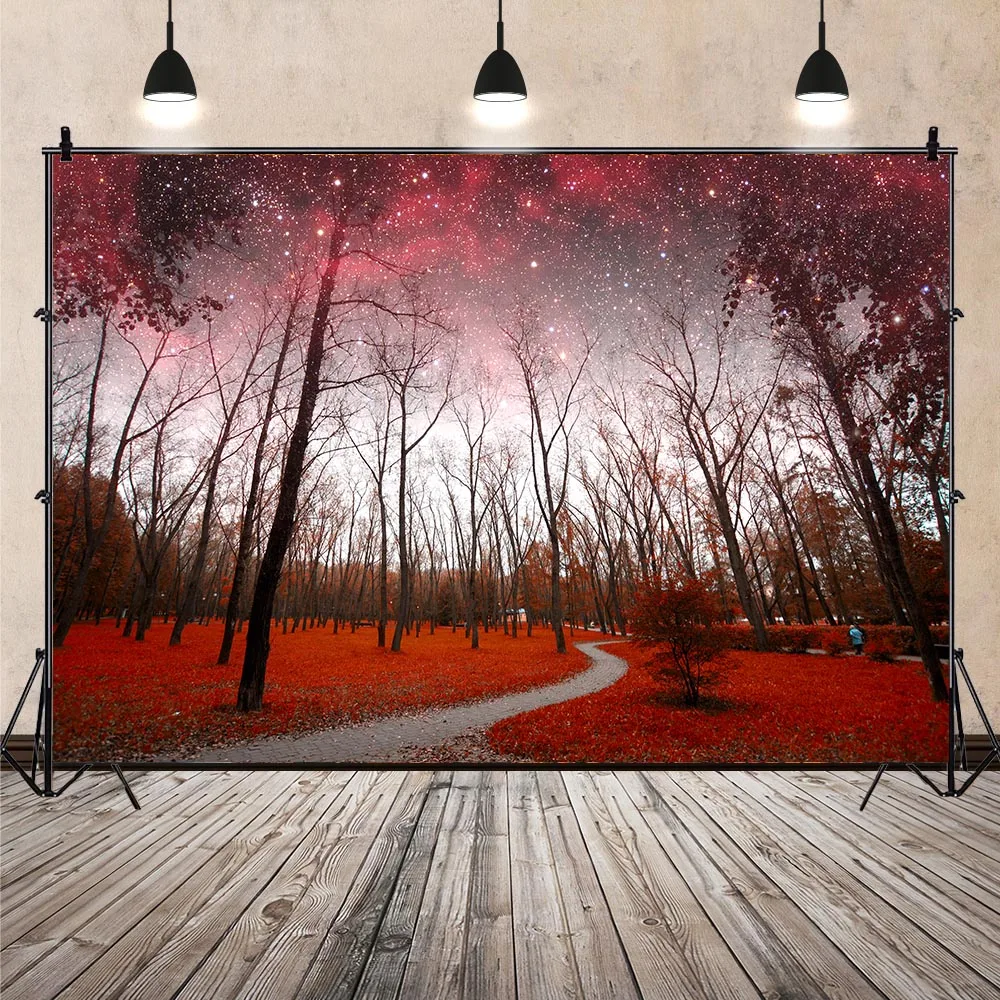 

Фон для фотосъемки новорожденных с изображением дороги в золотом осеннем лесу