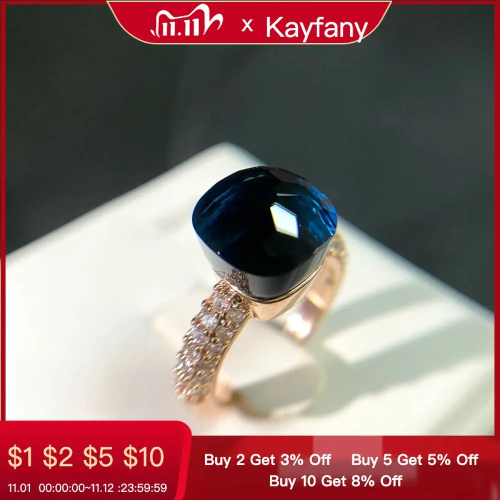 

Hot Candy Square Ring Inlay Zircon Colorful Crystal Ring For Women Party Fashion Jewelry Gold Plated Blue Topaz Ring Gift