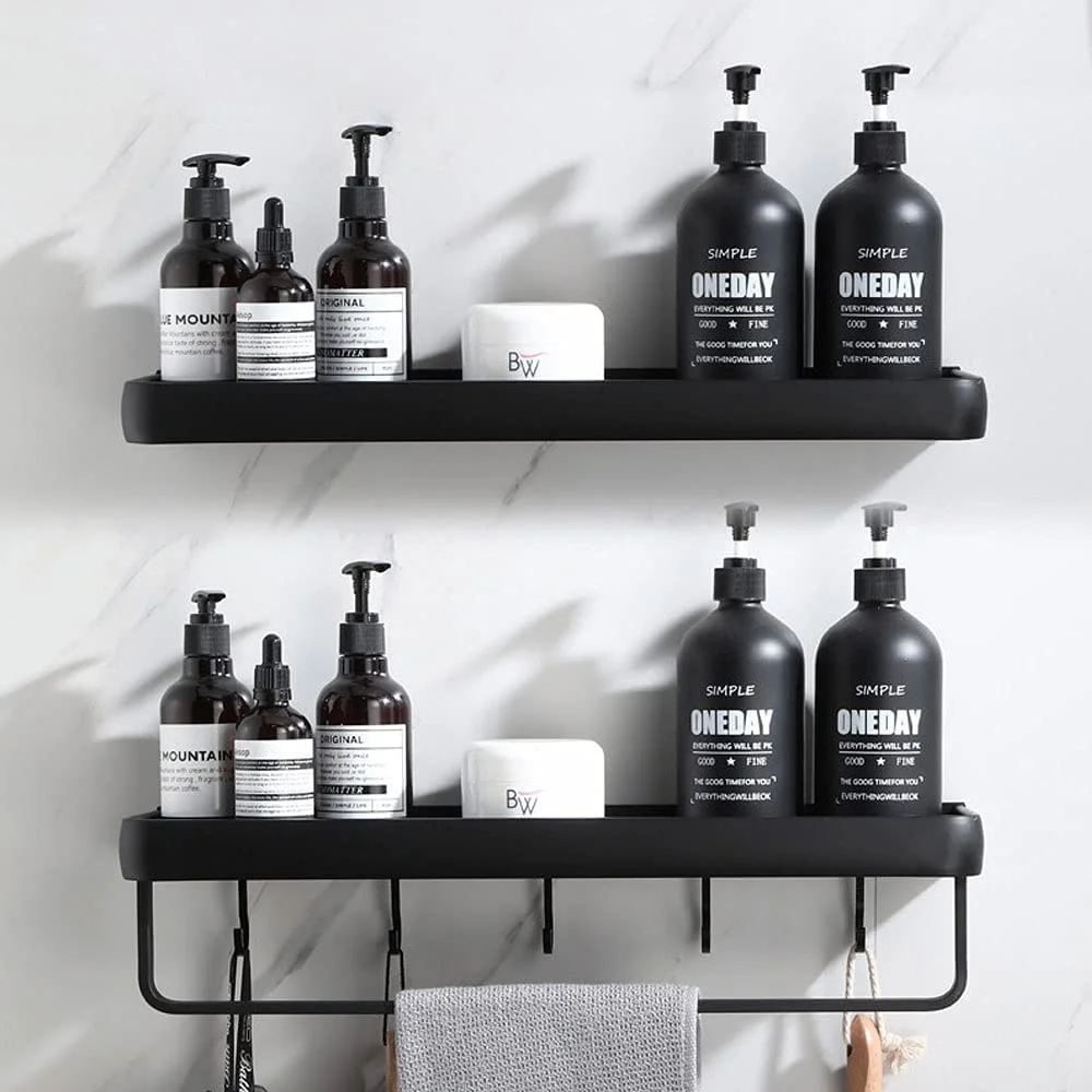 

No-drill Bathroom Shelf полка для ванной Shower Storage Rack With Towel Rod Shampoo Tray Kitchen Spice Holder Toilet Organizer