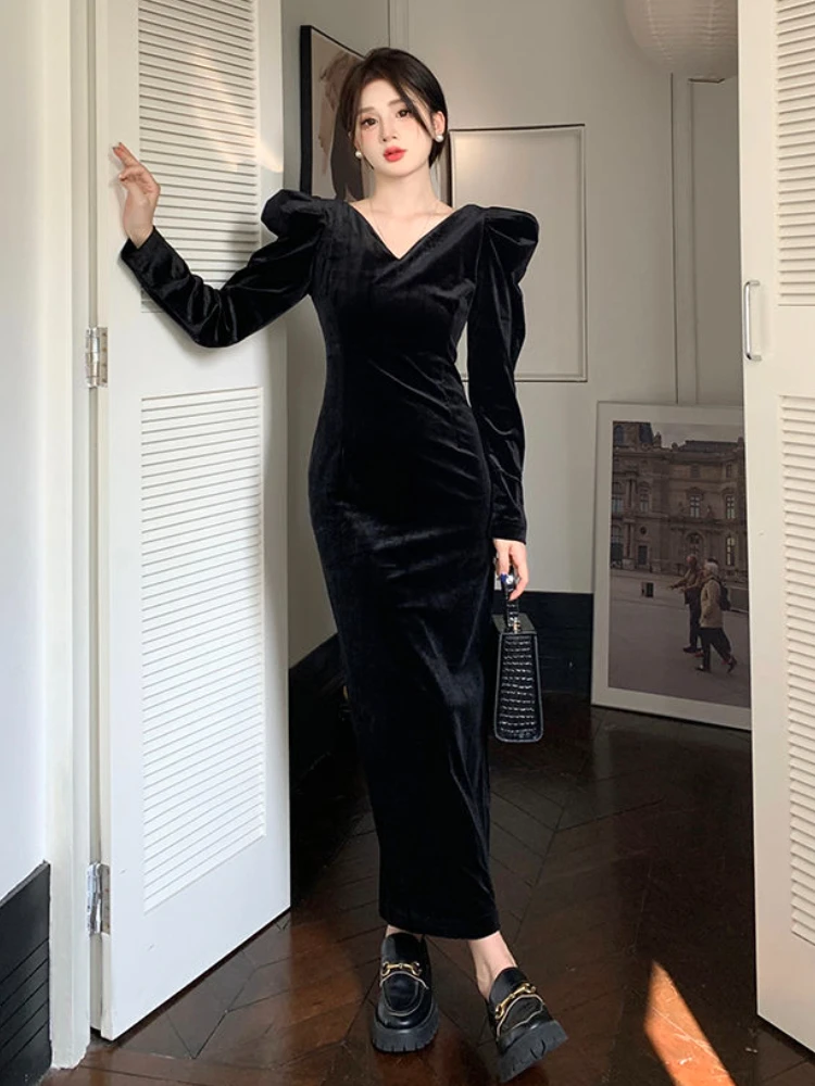 Женское винтажное платье макси элегантное во французском стиле с пышными