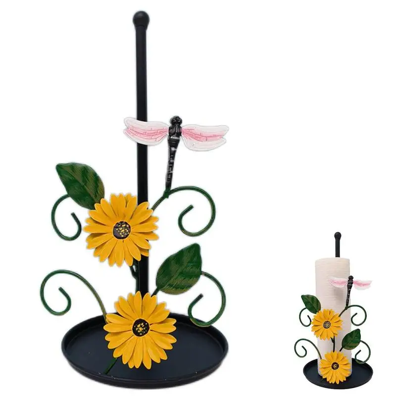 

Flowers Paper Towel Holder Decorative Paper Towel Holder Hegivoc Metal Stand For Kitchen With Black Round Base Rustic Style Home