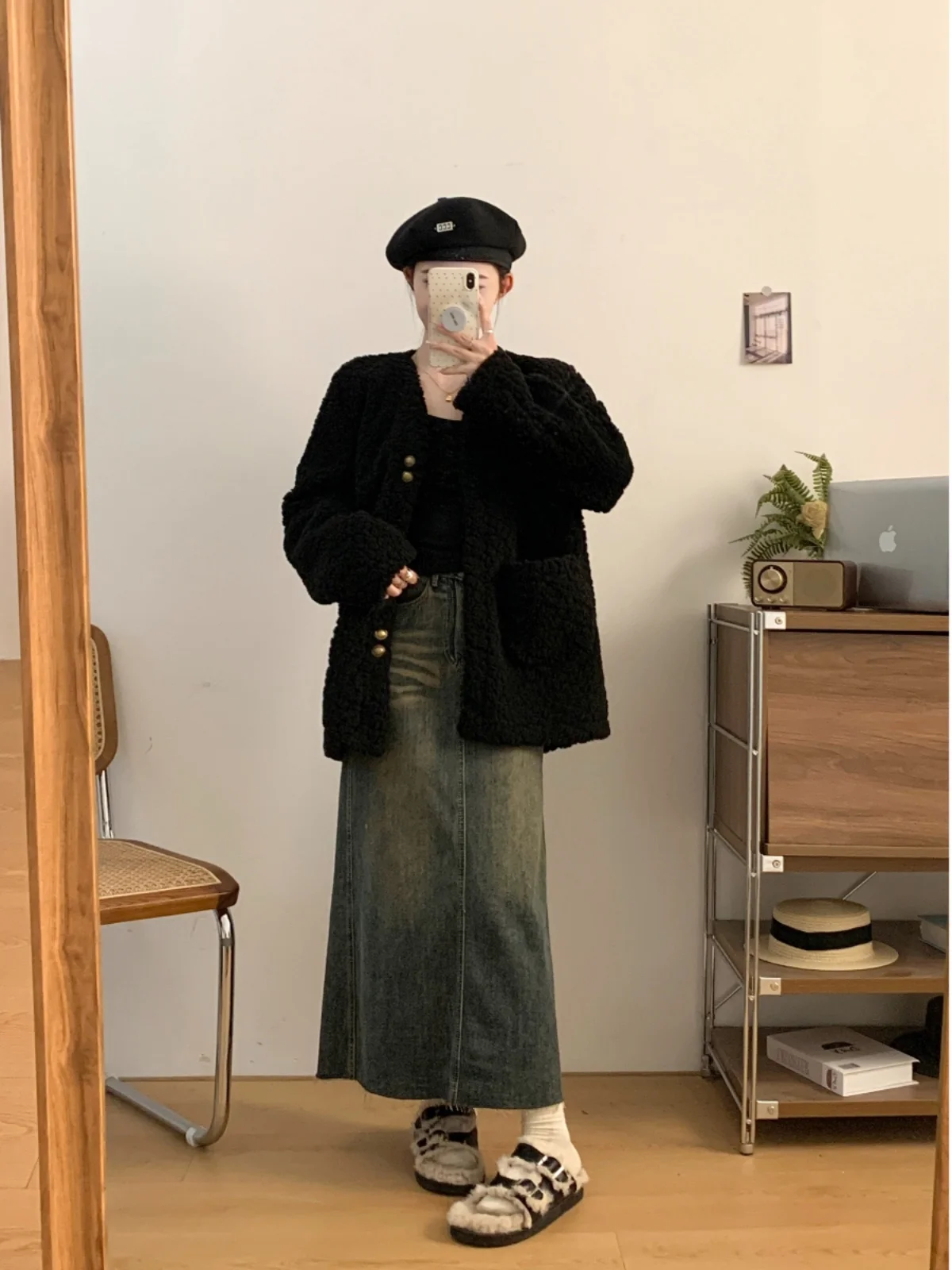 Jigu Ji с v-образным вырезом имитация ягненка весовой рабочий верхняя одежда золотой