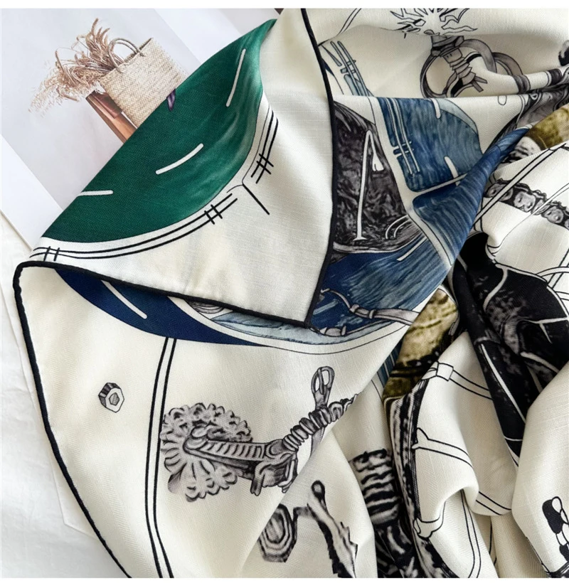 Большой шарф с двусторонним принтом роскошные шали из пашмины банданы хиджаб