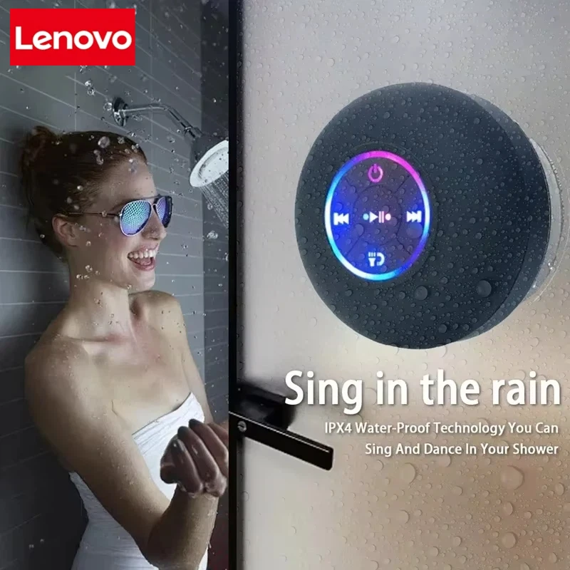 Фото Lenovo Portable Wireless Bluetooth Speaker LED IPX4 Waterproof Loudspeaker Outdoor Bathroom Large Suction Cup Stereo Sound Box №1
