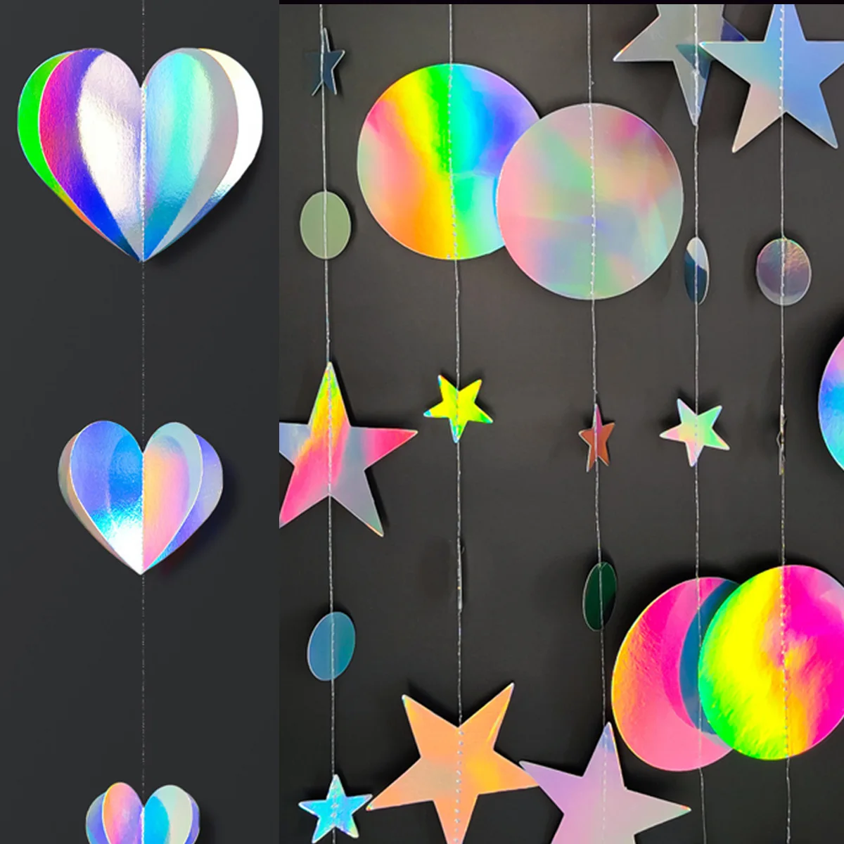 

Laser Iridescent Paper Circle Dot Garland Twinkle Star Hanging Streamer Banner Backdrop Birthday Wedding Baby Shower Decorations