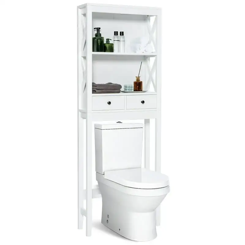 

the Toilet Storage Rack Bathroom Space Saver w/ 2 Open Shelves & Drawers Bathroom organizer and storage Shelves Bathroom accesso