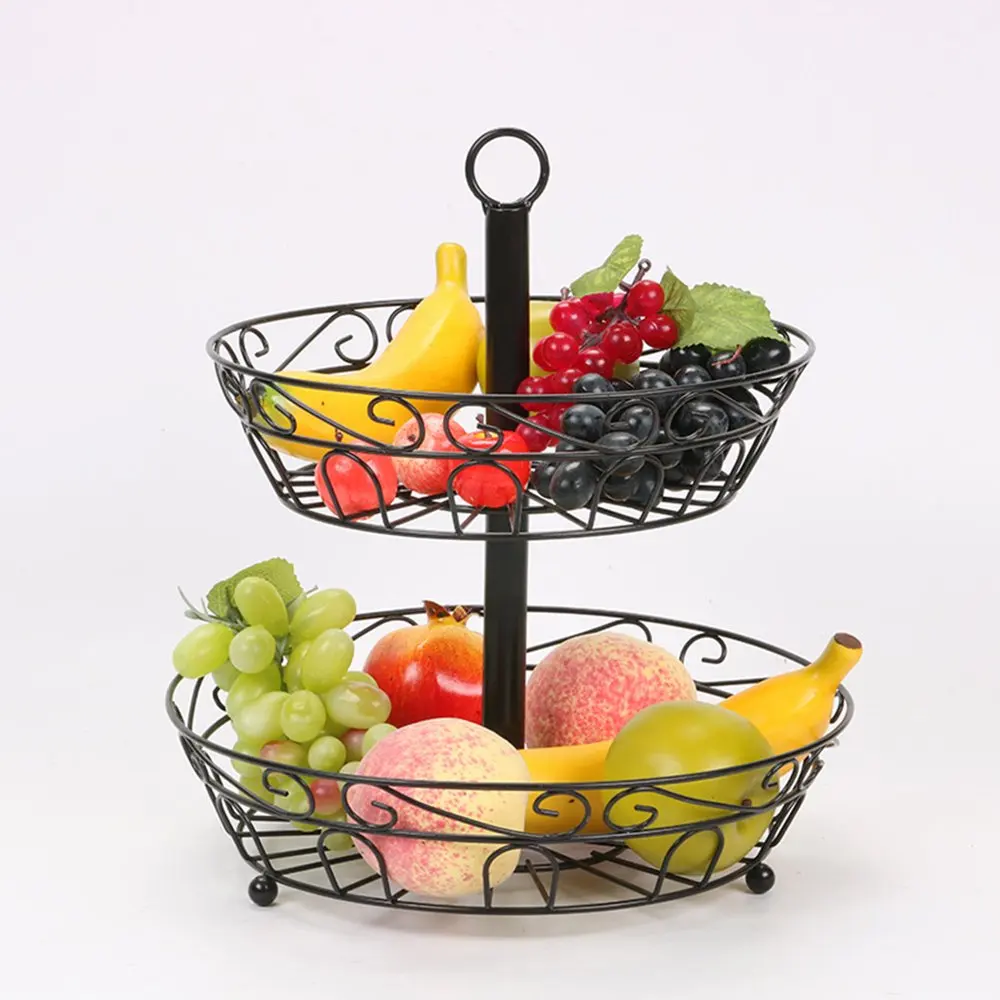 

2-Tier Fruit Basket, Metal Fruit Bowl Vegetable Basket Stand for Storing and Organizing Fruits Vegetables Snacks (Black), Detach
