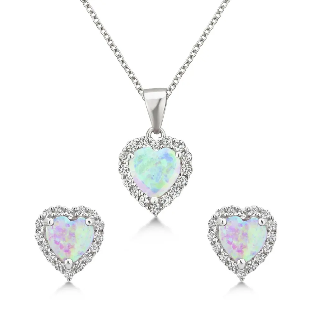 

Created Opal Heart Earring and Pendent Jewelry Set in Sterling Silver