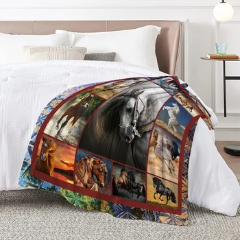 BlessLiving 3D Black White And Brown Horse Flannel Throw Blanket Realistic Stallion Pattern For Kids Bedroom Decor Dropshipping 4