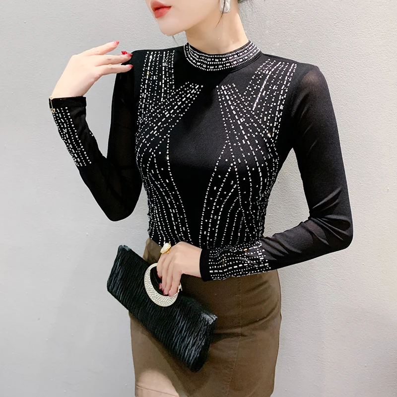 2024 новинка европейская одежда осень зима сетка футболка мода сексуальная