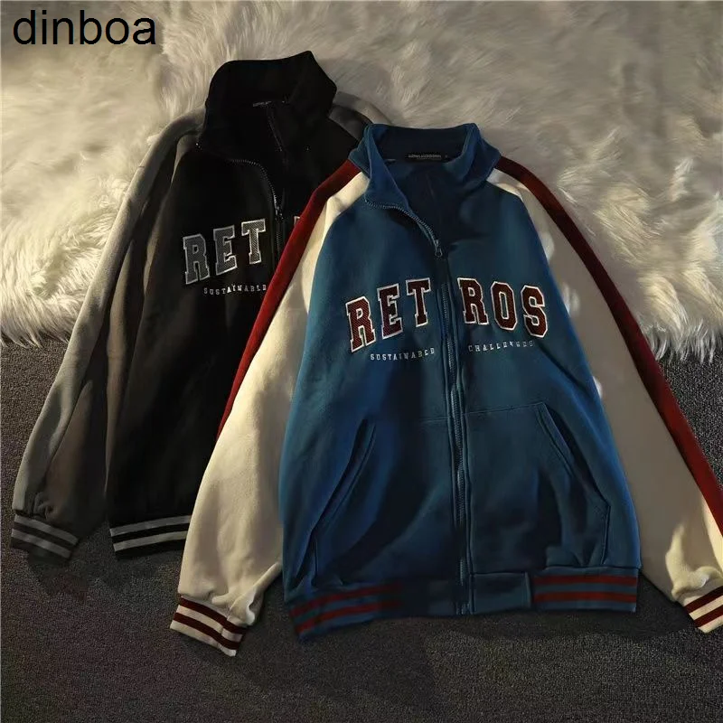 

Dinboa-vintage Trend Retro Hoodies Women 2022 Spring and Autumn Loose Zip Up Hoodie Casual Top Clothes Grunge Sweatshirt Hoodie