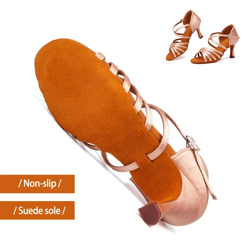 DKZSYIM Women's High Heel Latin Dance Shoes Ballroom Soft Bottom Dance Shoes 5/7.5/9CM Tango Salsa Dance Shoes Rhinestone Buckle