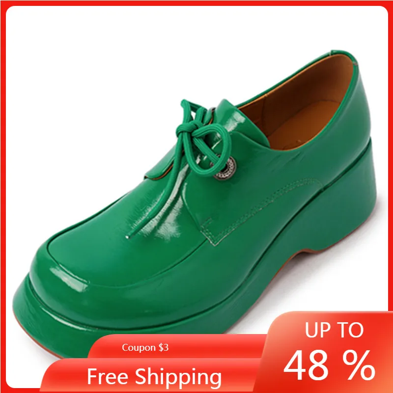 

ENMAYER 2023 New Arrived Real Leather Shoes Women Lace Up Casual Shoes Loafers Lady Fashion Shoes Round Toe Footwear Size34-39