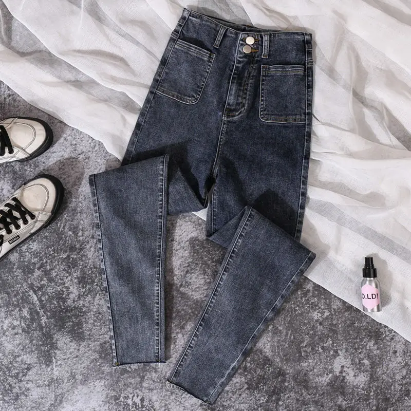 

2022 Women Spring Autumn New Casual Skinny Jeans Female High Waist Tight Pencil Pants Ladies Solid Color Denim Trousers B95
