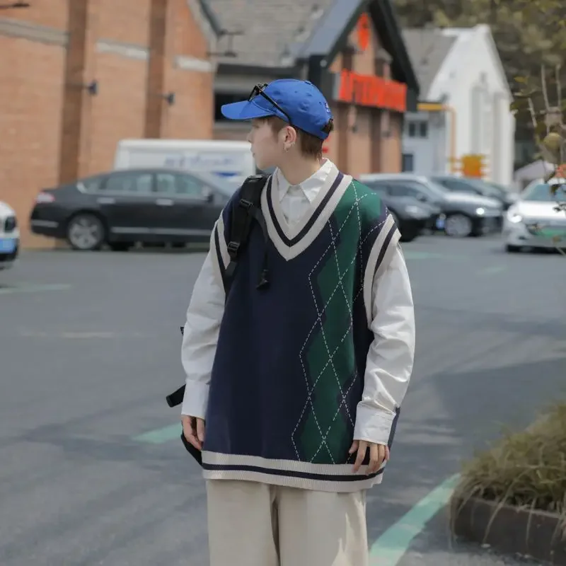 Мужской вязаный жилет с v-образным вырезом корейская популярная одежда свитера в