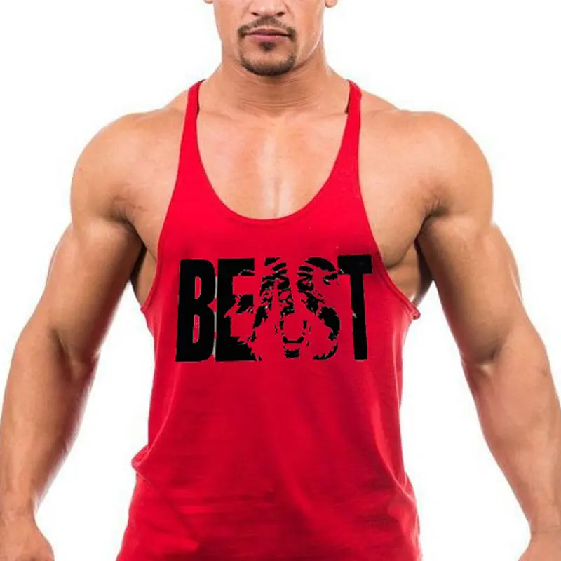 

3D Graphic Letter Beast Print Bodybuilding Gym Tank Tops Vest Mens Sleeveless Fitness Running Sportwear Workout Muscle Clothing