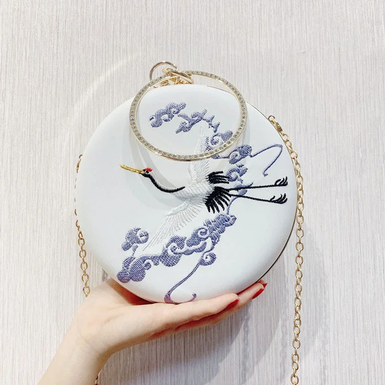 

New Arrival Chinese Style Bird Box Vintage Classical Hanfu Circular Evening Bag Day Clutch Hand Bags