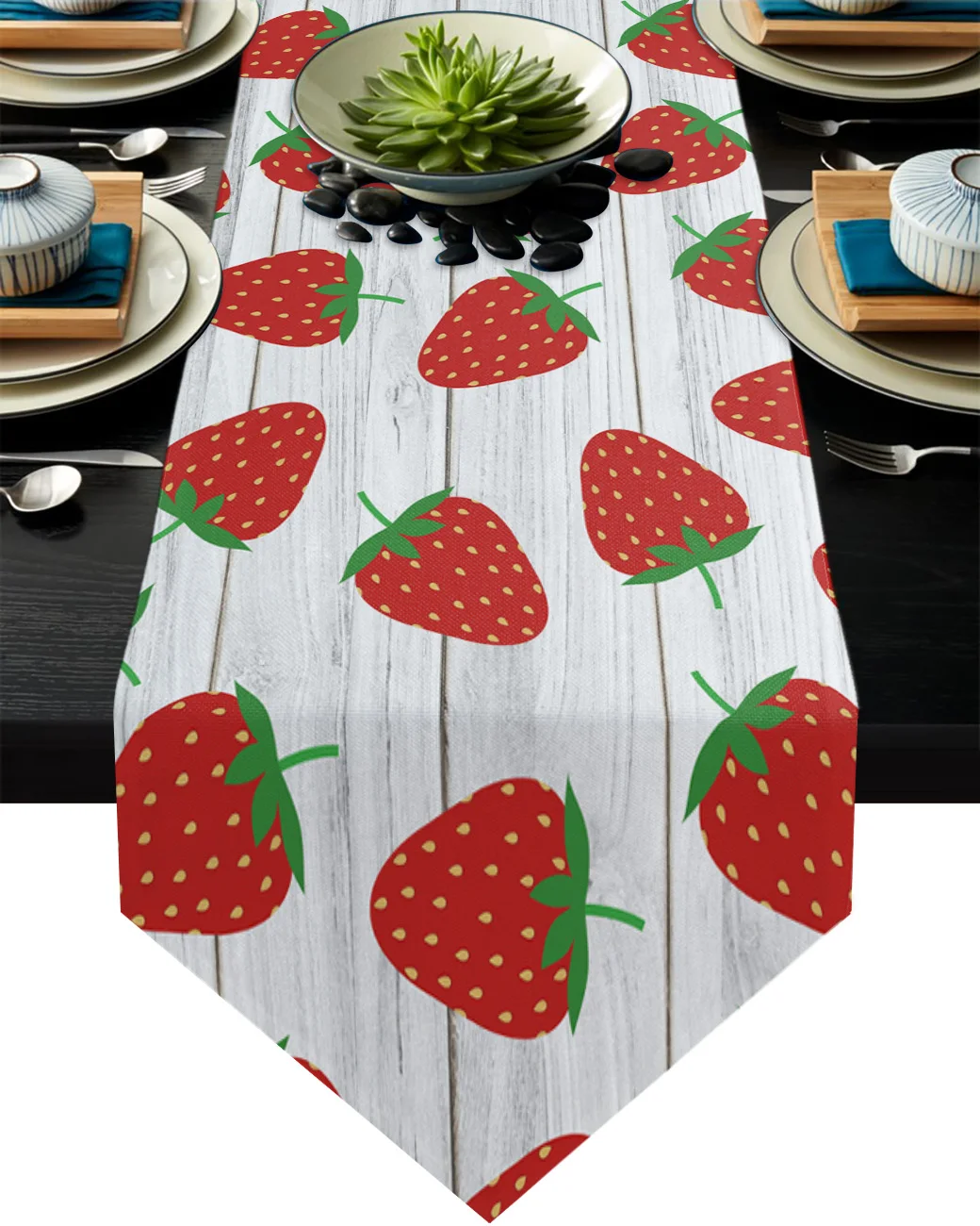 

Wood Grain Strawberry Table Runner for Kitchen Living Room Table Decor Fashion Tablecloth for Wedding Party Home Decoration