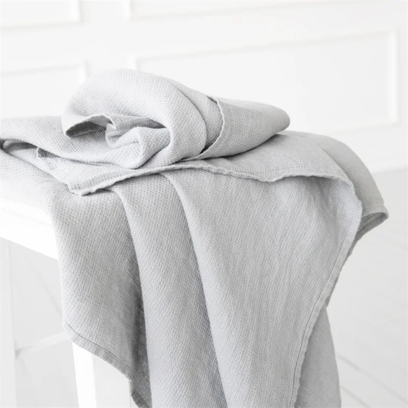 Stone Washed Soft Lightweight Travel Towel Waffle Weave Quick Dry Natural Flax Thin Towel For Bath Gym